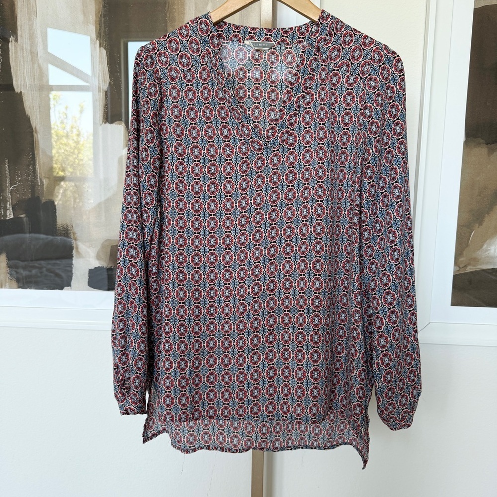 Pleione Nordstrom Women's Geometric Print V-Neck Blouse Multicolor Size S Casual